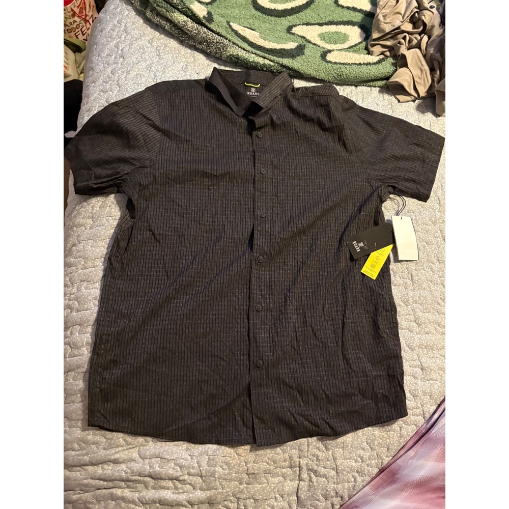 Roark Bless Up Shirt Mens Medium Black NWT Perforated Stretch Button Up